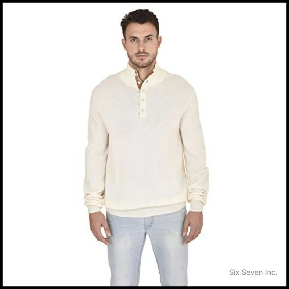 Men's Cashmere Mockneck Pullover Button Up Polo Neck Sweater Classic Elegant